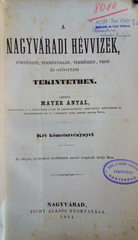 MAYER Antal: A nagyváradi hévvizek ...