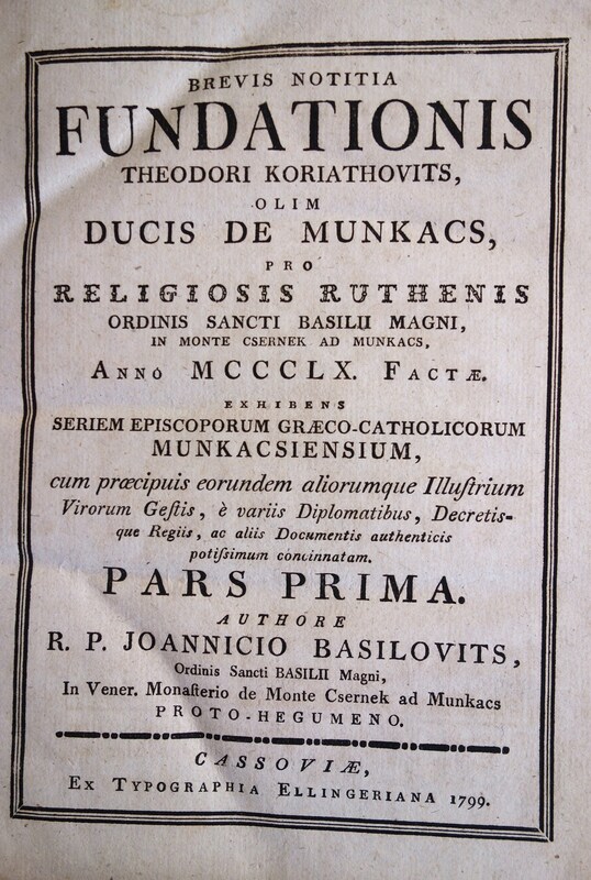 BASILOVITS (János):Brevis notitia fundationis ... 1-3. rész