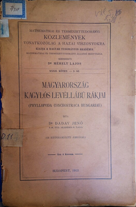 Daday Jenő: Magyarország kagylós levéllábú rákjai
