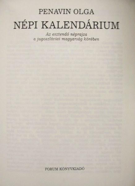 PENAVIN Olga: Népi kalendárium.