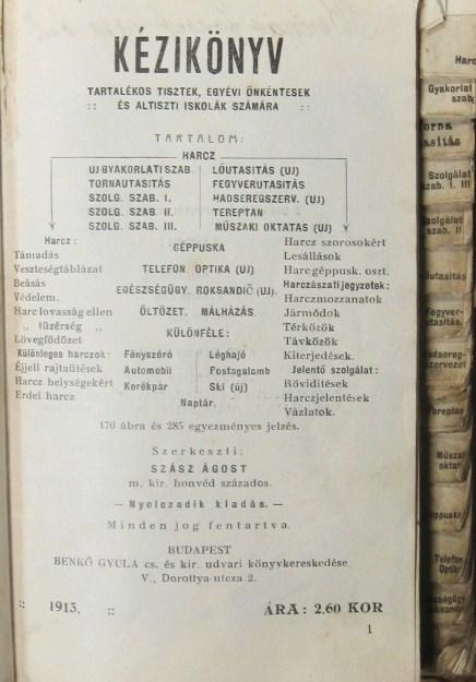 KÉZIKÖNYV tartalékos tisztek, egyévi önkéntesek ...