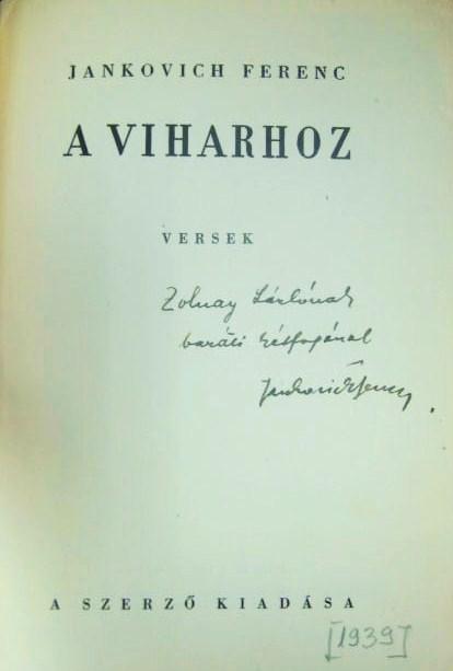 JANKOVICH Ferenc: A viharhoz. Versek