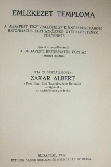 ZAKAR Albert: Emlékezet Temploma