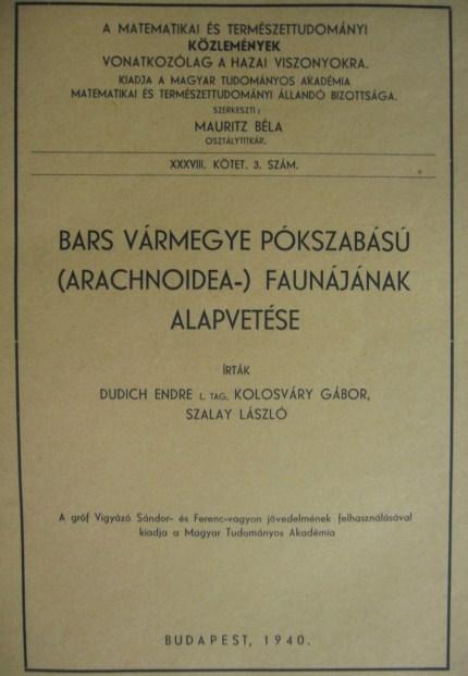 Bars vármegye pókszabású faunájának alapvetése.